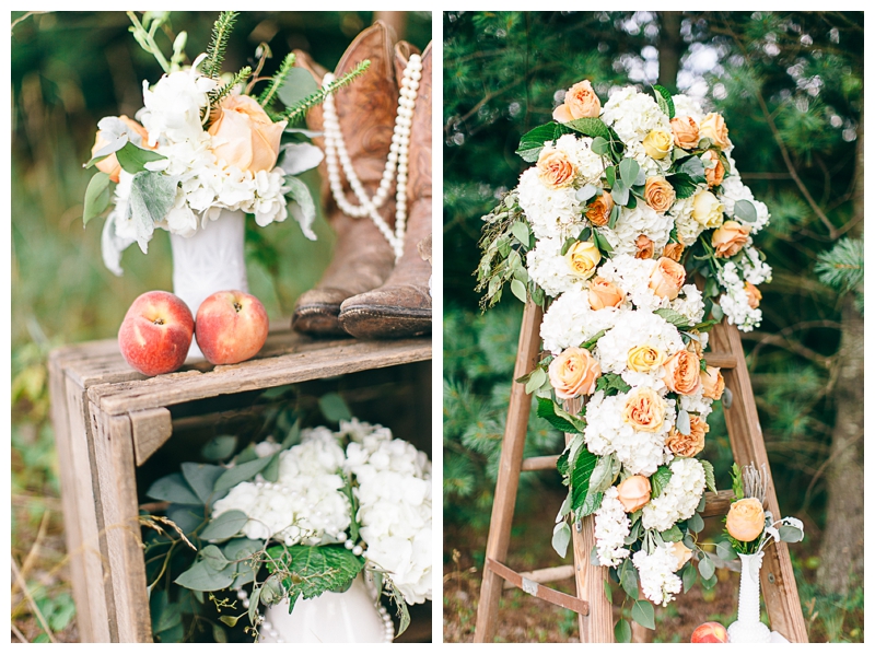 Nikki Santerre Photography_Virginia Fine Art Film Wedding Photographer_Southern Peaches Styled Shoot_Floral Ladder_Black Creek Flowers and Sweets_0008