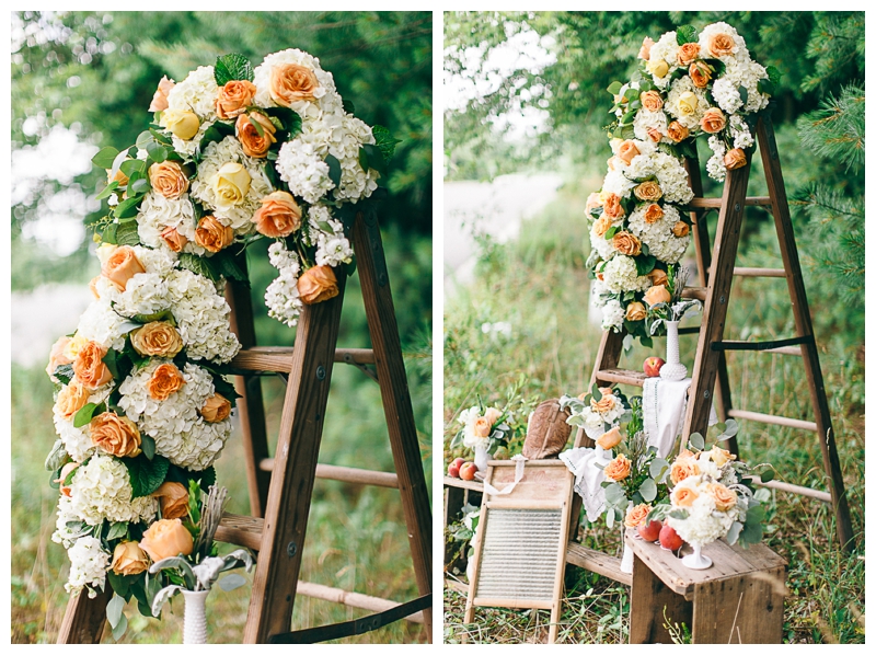 Nikki Santerre Photography_Virginia Fine Art Film Wedding Photographer_Southern Peaches Styled Shoot_Floral Ladder_Black Creek Flowers and Sweets_0011